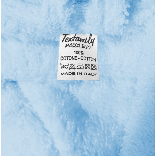 BLUE hoodless shawl terry robe in pure cotton made in Italy