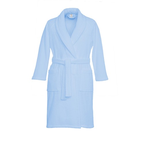 BLUE hoodless shawl terry robe in pure cotton made in Italy