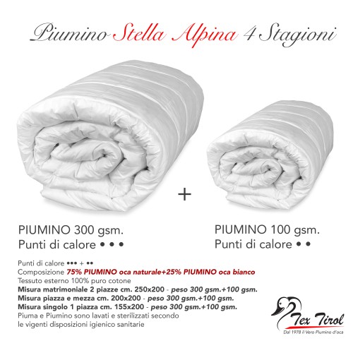 PIUMINO Oca TEX TIROL ©  Stella Alpina 4 STAGIONI 100% Piumino OCA Matrimoniale CM. 250X200