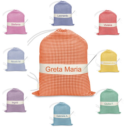 EMBROIDERED and PERSONALIZED Kindergarten BAG size LARGE MAXI cm. 45x60 CHECKERED