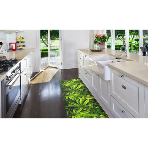 RUG Kitchen Runner Non-slip Runner Green Leaves Marijuana Made in Italy