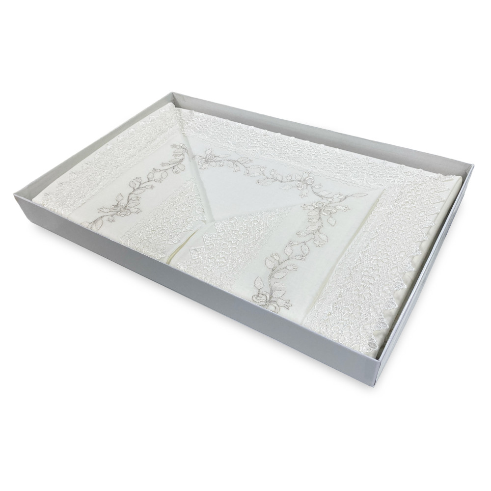 LAKEN mit MACRAMEE-Spitze creme DOUBLE Made in Italy Brautidee