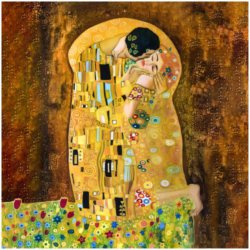 COPRILETTO trapuntato Quadri d'Autore Klimt il Bacio Matrimoniale