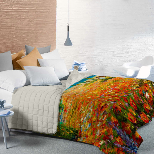 Gesteppte Tagesdecke Designer Gemälde Mohnblumen Monet Double