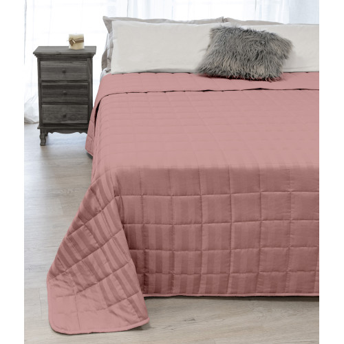 QUILTED BEDSPREAD SATIN STRIPED SOLID COLOR PINK Double