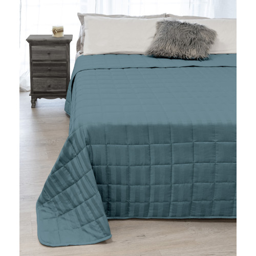 GESTEPPTE TAGESDECKE AUS SATIN Gestreift SOLID BLUE Double