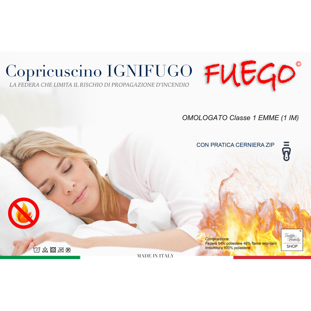 COPRI GUANCIALE Federa Cuscino IGNIFUGO ANTIFIAMMA Made in Italy