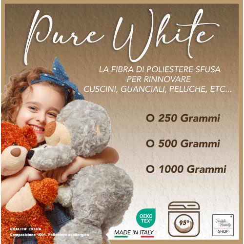 Weiche und flockige Watte 100% Polyester Made in Italy zum Füllen von Puppen, Kissen und DIY-Kreationen, Reinweiß