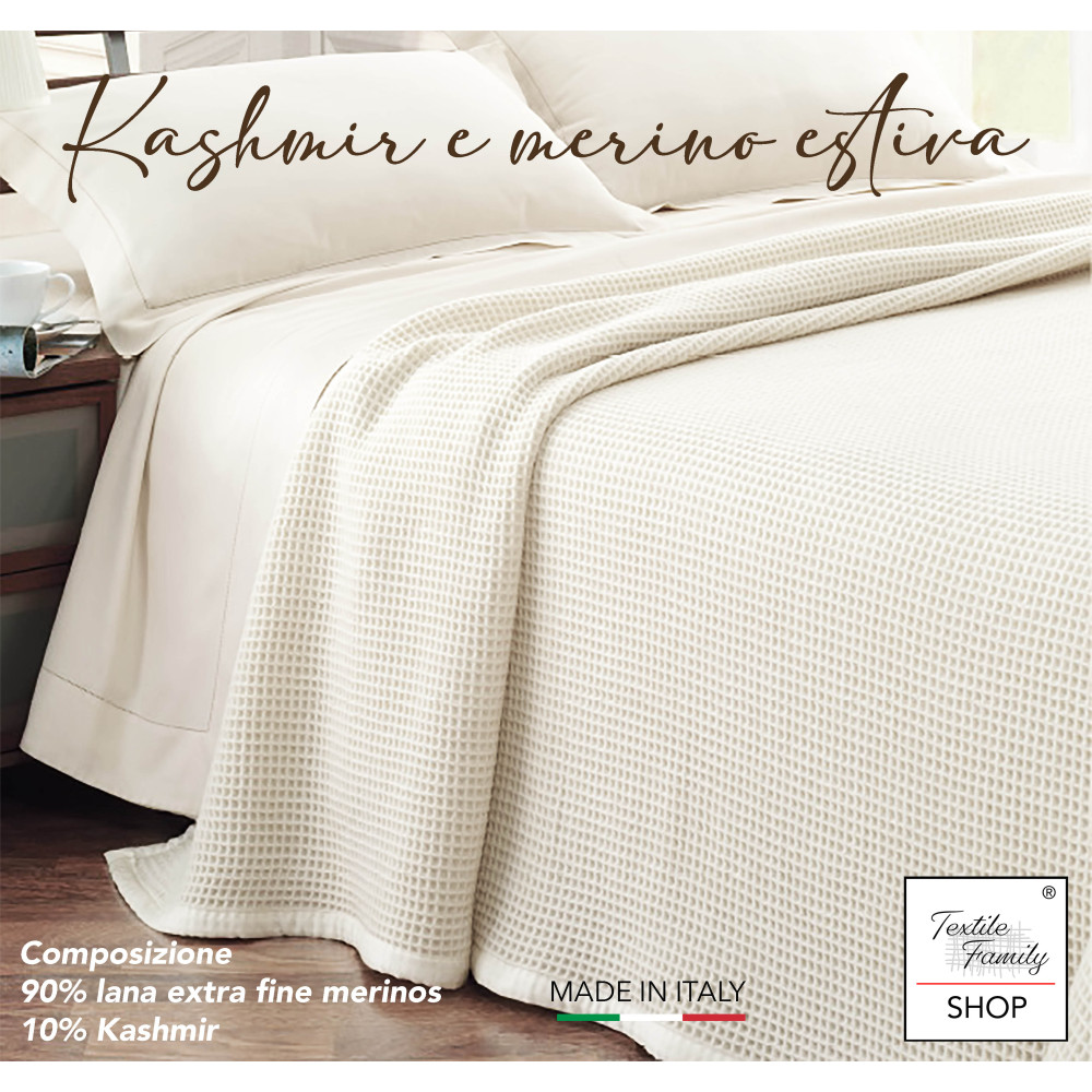 Manta de lana de Cachemira y Merino – Nido de luz de verano Double Bee 220×260 cm – Made in Italy