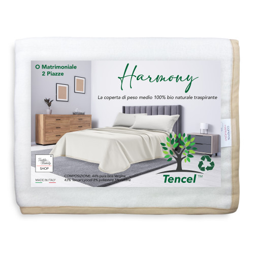 HARMONY light SPRING summer BLANKET en PURE LAINE VIERGE et TENCEL double 2 SQUARES