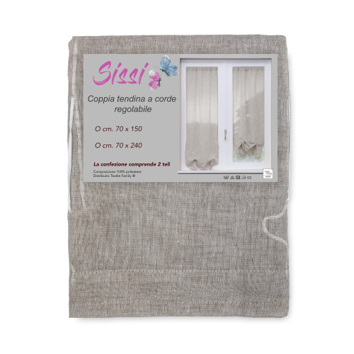 PAR DE VIDRIO MODERNO cortina SISI cm 70 de ancho Ajustable con CORDÓN BEIGE