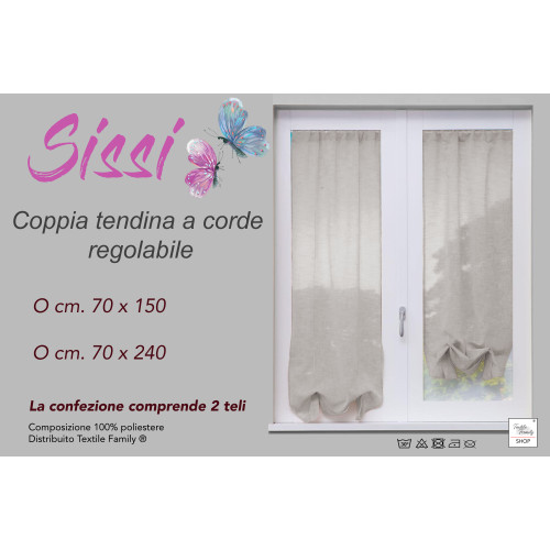 PAR DE VIDRIO MODERNO cortina SISI cm 70 de ancho Ajustable con CORDÓN BEIGE