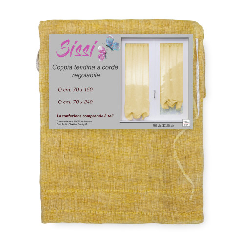PAAR MODERNE GLÄSER SISSI Vorhang cm 70 breit Verstellbar mit GELBER KORDEL