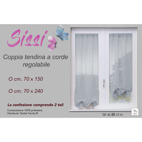 PAIRE DE RIDEAUX SISSI MODERN GLASS de 70 cm de large Ajustable avec cordon GRIS