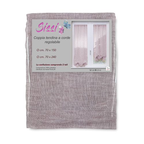 PAIRE DE RIDEAUX SISSI AVEC VERRE MODERNE 70 cm de large Ajustable avec cordon ROSE
