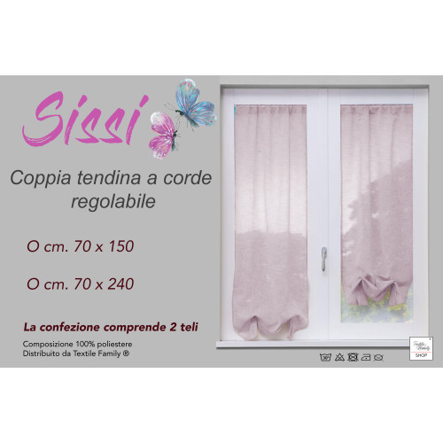 PAIR OF MODERN GLASS SISSI curtain cm 70 wide Adjustable with PINK Cord