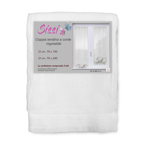PAIRE DE RIDEAUX SISSI MODERN GLASS de 70 cm de large Ajustable avec cordon BLANC