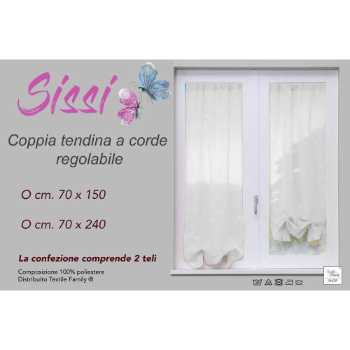 PAAR MODERNE GLAS-SISSI-Vorhänge cm 70 breit Verstellbar mit WEISSER Kordel