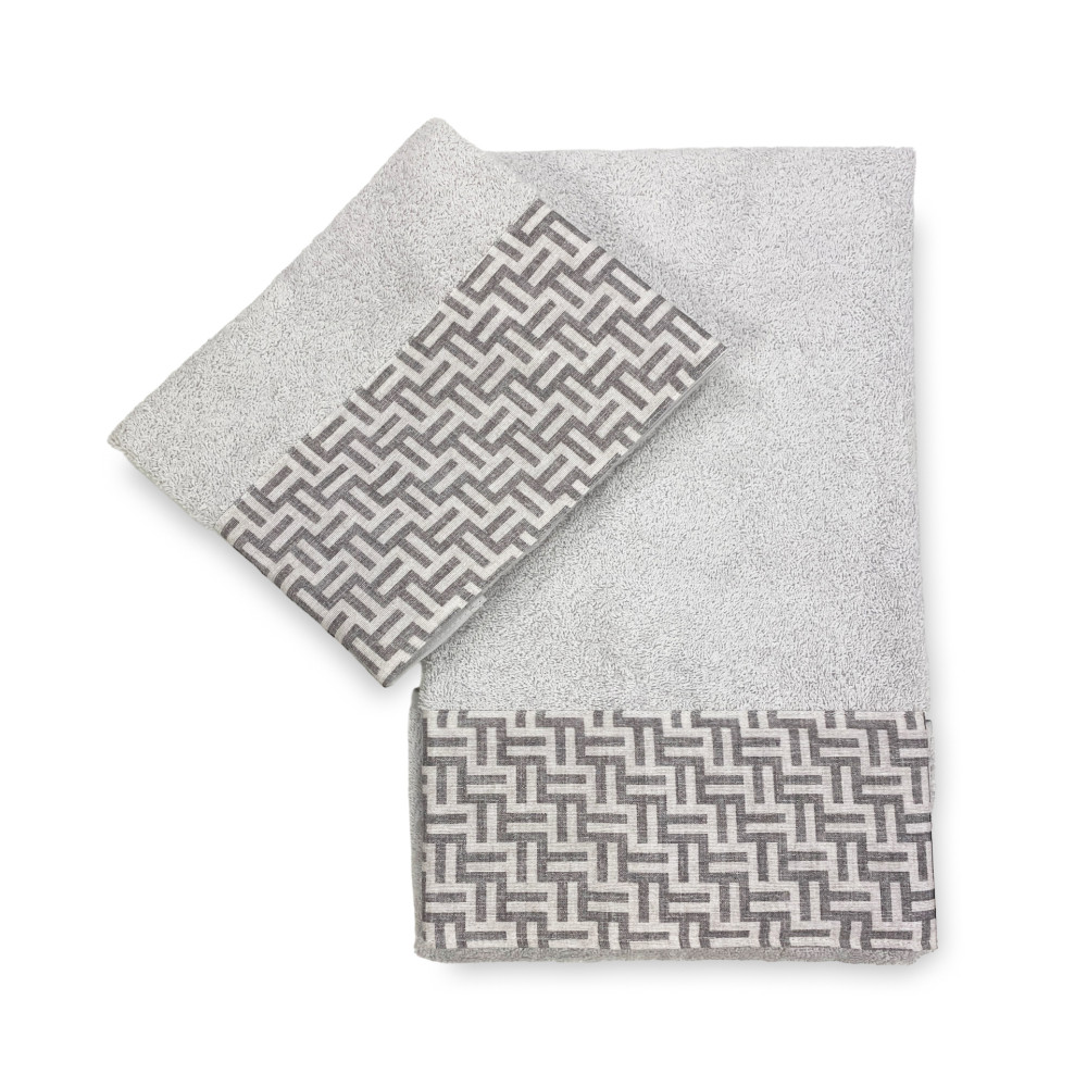 Ensemble de serviettes avec bordure FASHION Gris en pur coton Made in Italy
