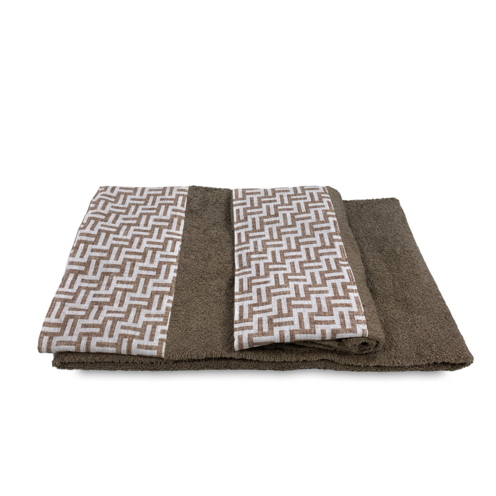 SET Handtücher mit FASHION Beige Umrandung aus reiner Baumwolle Made in Italy