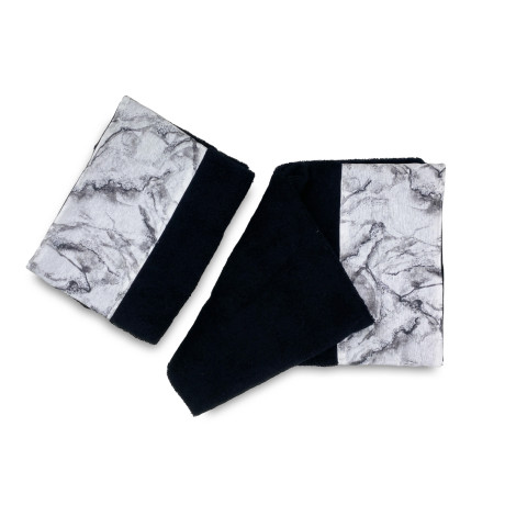 Black towels with white marble border