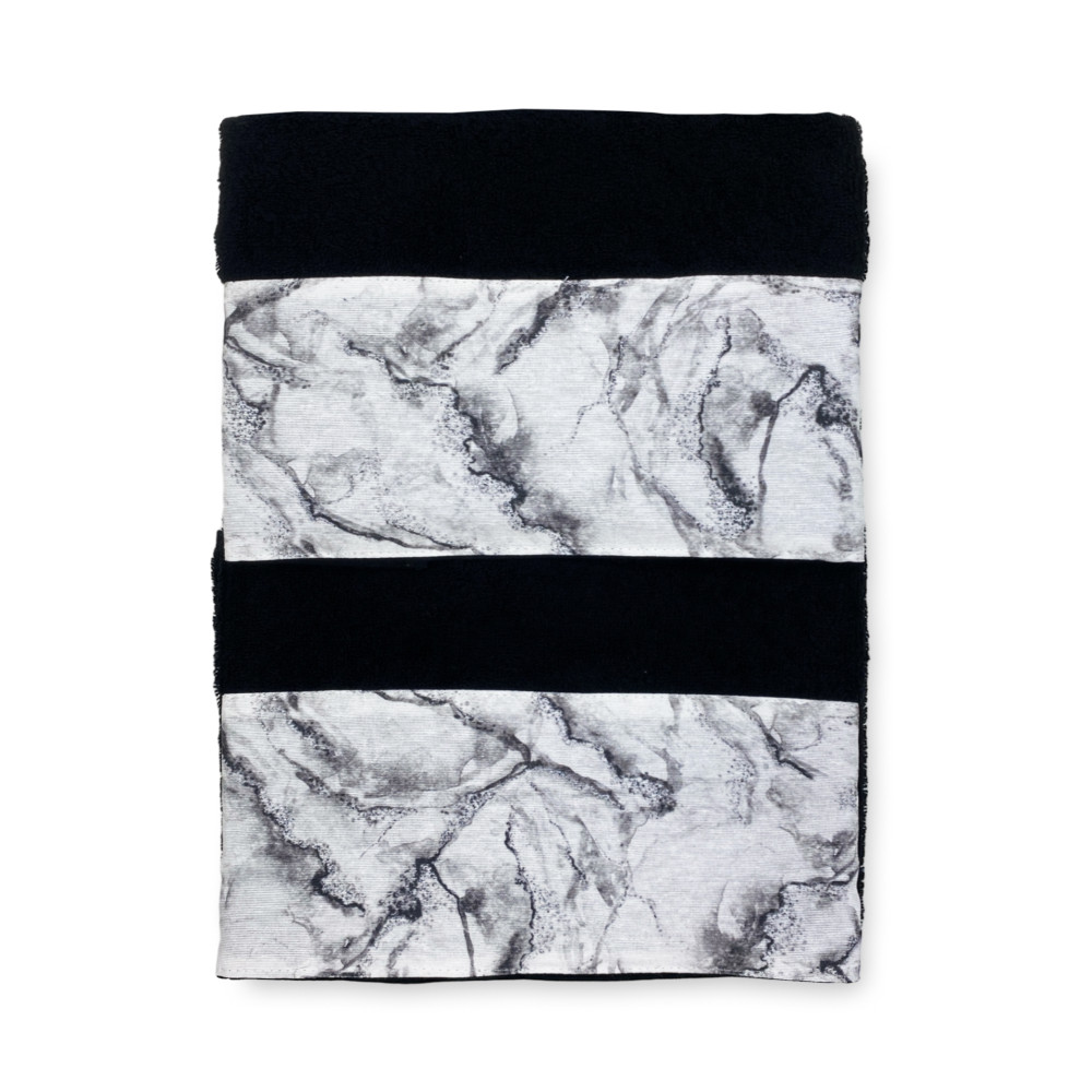 Black towels with white marble border Black towels with white marble border