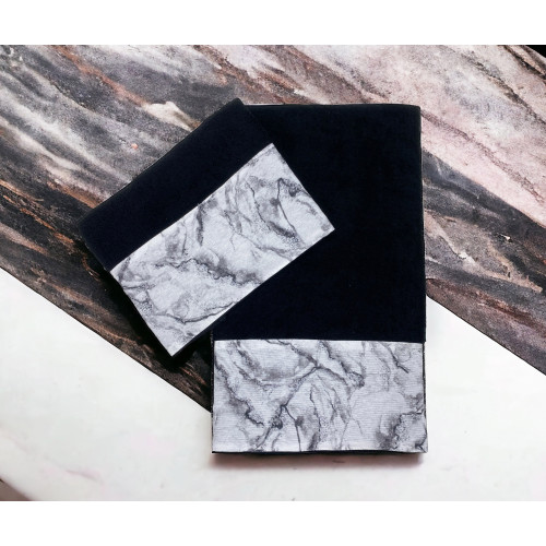 SET toallas con borde de mármol jaspeado en puro algodón Made in Italy