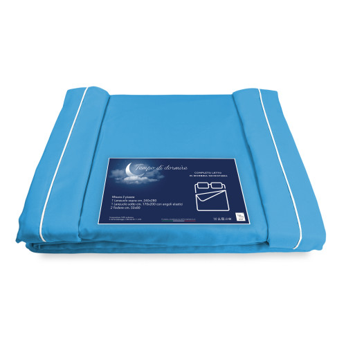 SHEET SET in soft microfiber SOLID TURQUOISE Double 2 SQUARES no iron