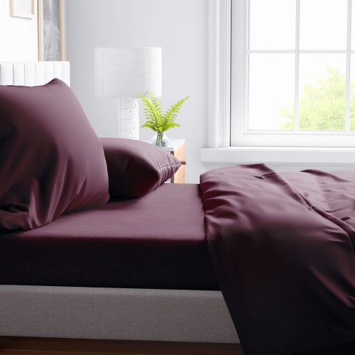 ENSEMBLE DE DRAPS en microfibre douce COULEUR UNIE Bordeaux, Bordeaux, Foncé, Double 2 CARRÉS, pas de repassage