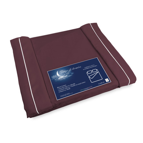 ENSEMBLE DE DRAPS en microfibre douce COULEUR UNIE Bordeaux, Bordeaux, Foncé, Double 2 CARRÉS, pas de repassage