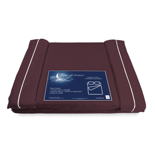 SHEET SET in soft microfiber SOLID BORDEAUX Dark Double 2 SQUARES no iron