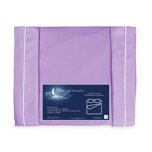 FEUILLE COMPLÈTE en microfibre souple COULEUR UNIE LILAS Double 2 CARRÉS pas de repassage