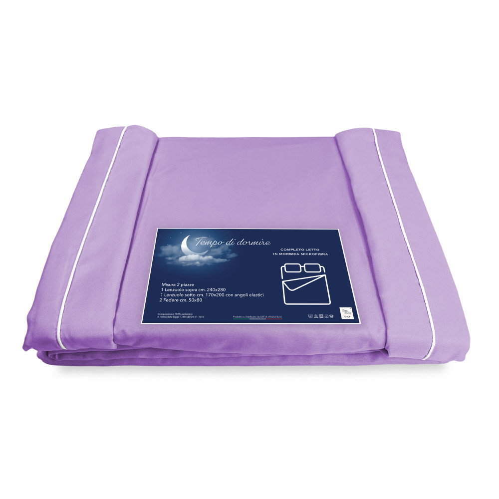 FEUILLE COMPLÈTE en microfibre souple COULEUR UNIE LILAS Double 2 CARRÉS pas de repassage