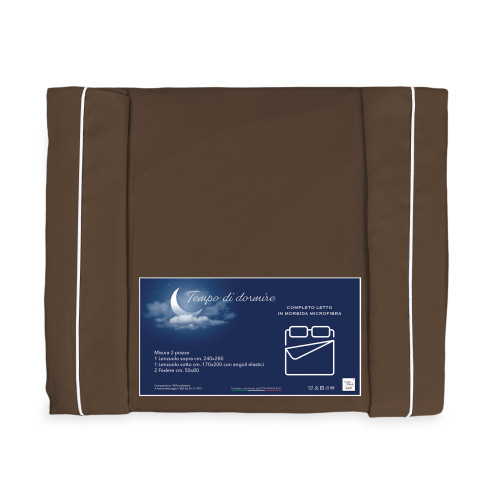 SHEET SET in soft microfiber SOLID BROWN Double 2 SQUARES no iron