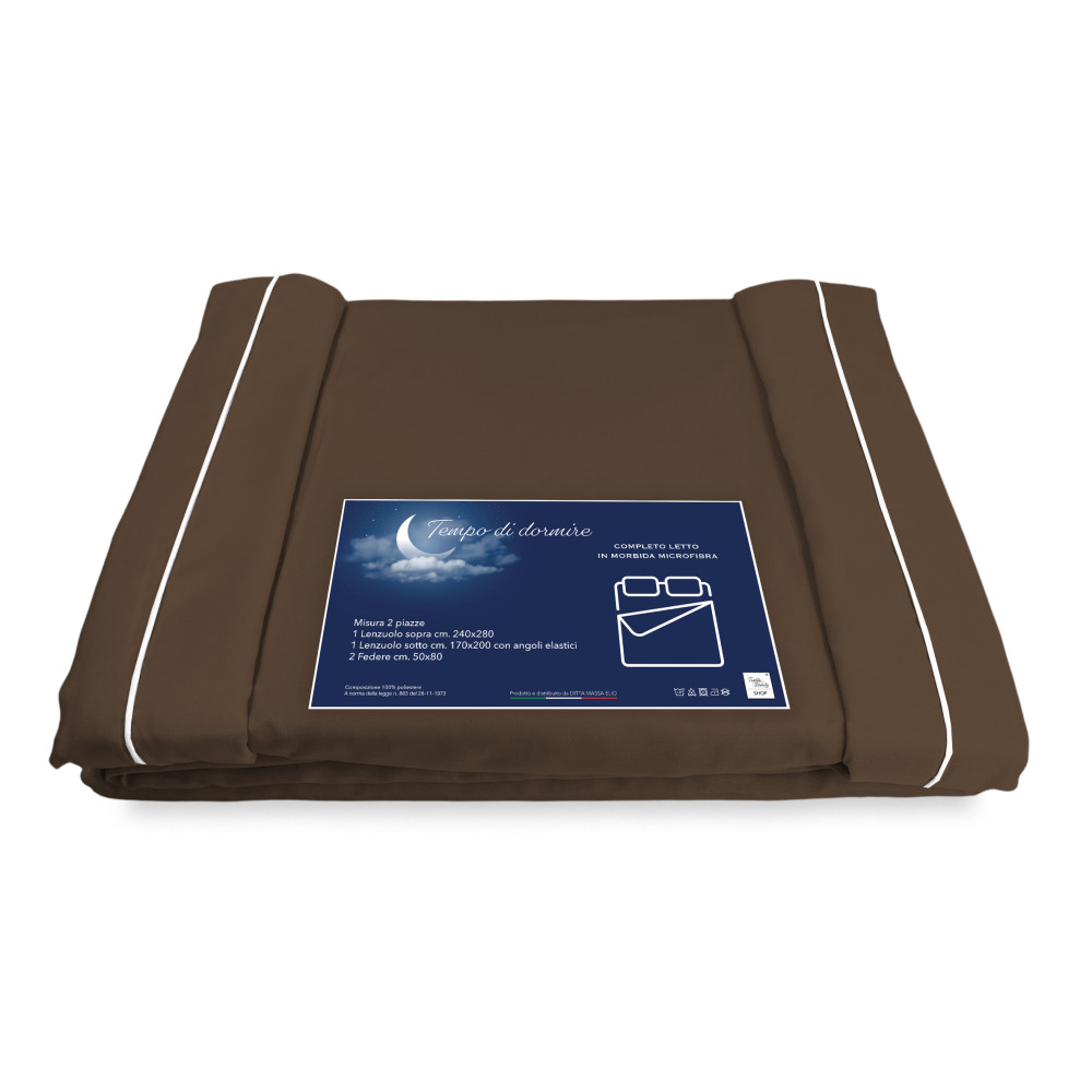SHEET SET in soft microfiber SOLID BROWN Double 2 SQUARES no iron