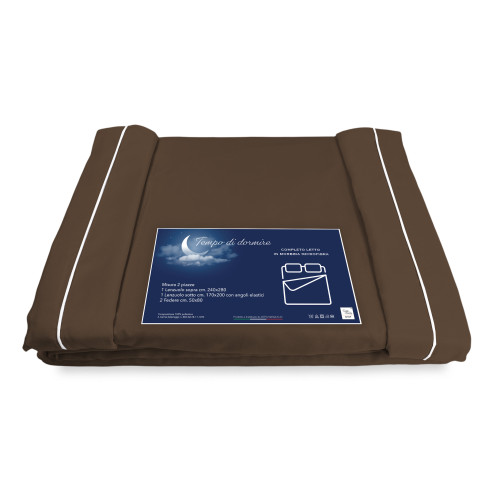 LAKEN-SET aus weicher Mikrofaser SOLID BROWN Double 2 SQUARES ohne Bügeleisen
