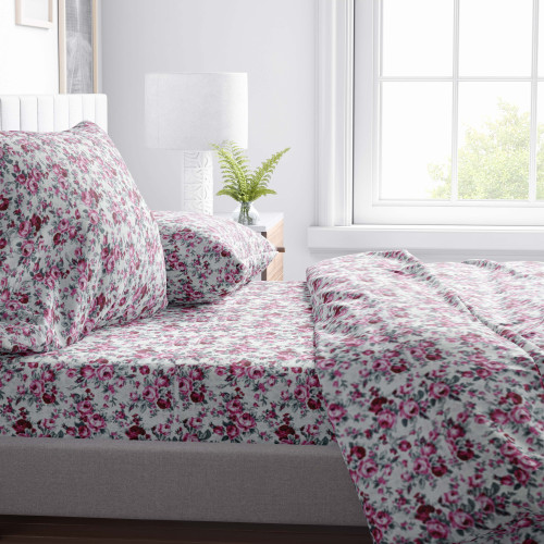 SHEET SET in soft microfiber FIORELLINO Rosa Double 2 SQUARES no iron