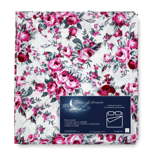 SET DE DRAPS en microfibre douce FIORELLINO Rose Double 2 CARRÉS sans repassage