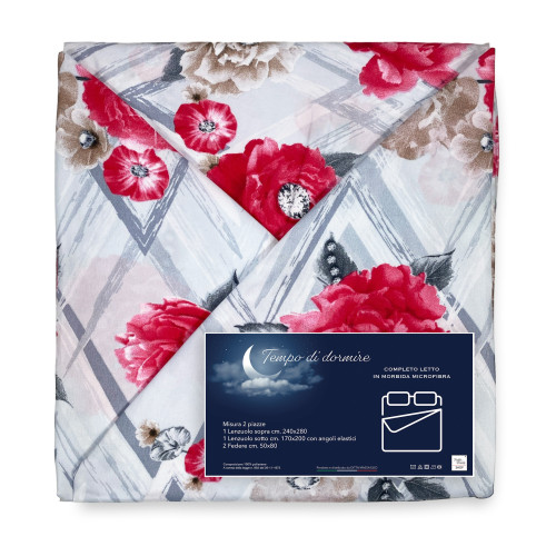 SET SHEET en microfibre douce FIORE Rouge Double 2 CARRÉS sans repassage