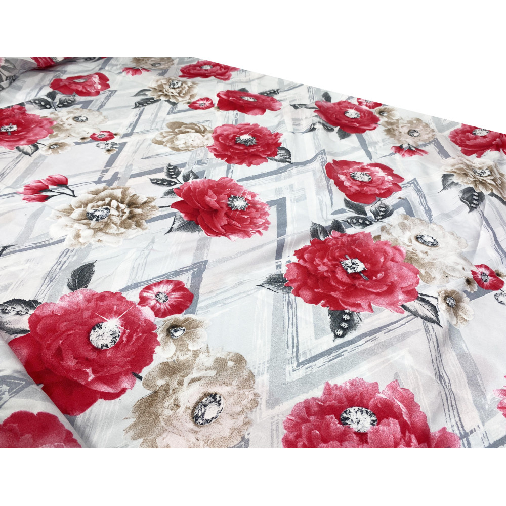 SET SHEET en microfibre douce FIORE Rouge Double 2 CARRÉS sans repassage