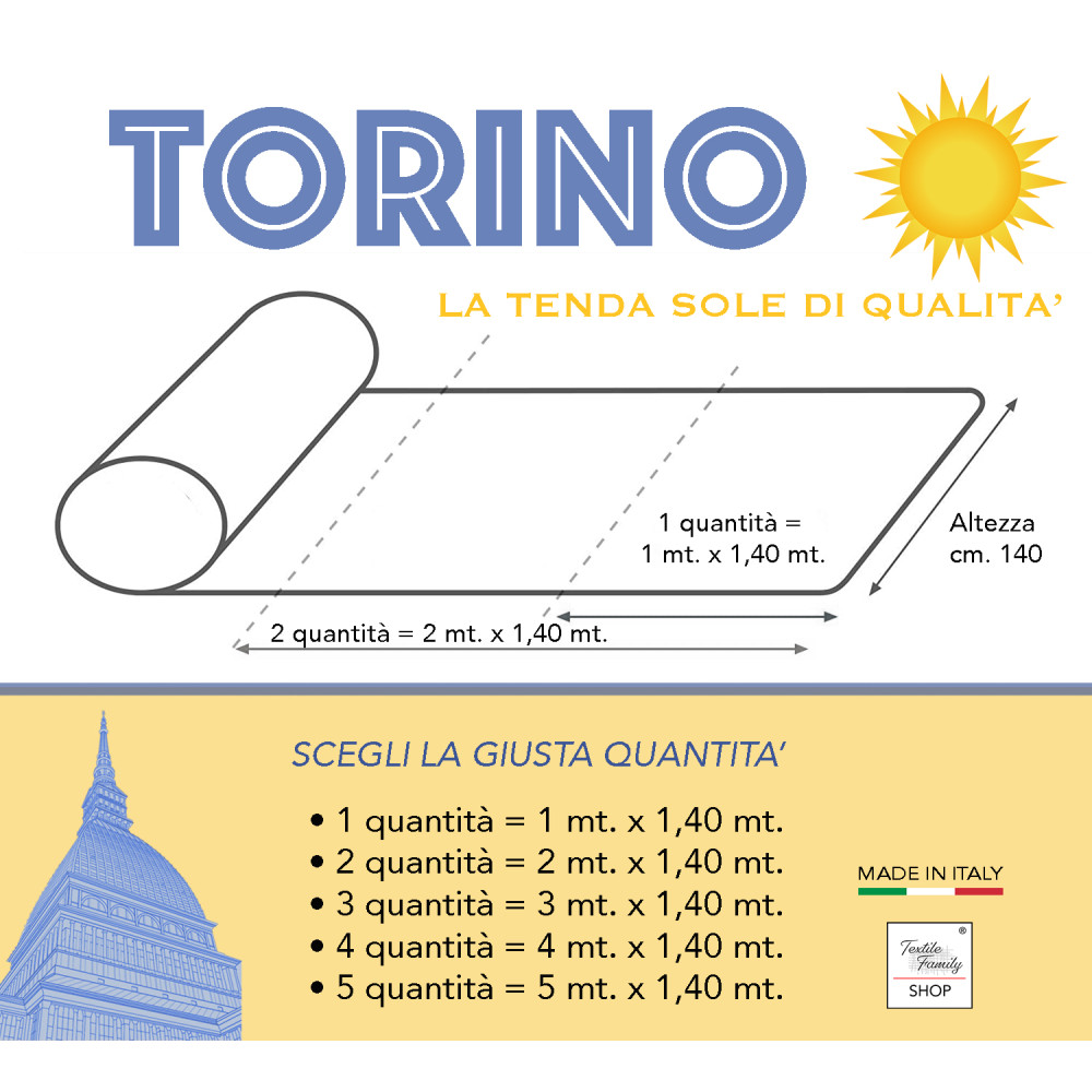 Tela de balcón de jardín exterior TORINO en acrílico de altura cm. 140 colores sólidos