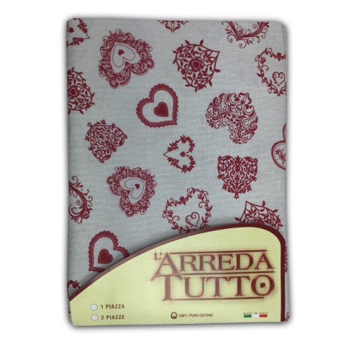 TELO ARREDO COPRITUTTO GRAN FOULARD COPRILETTO COPRIDIVANO  TESSUTO CUORE ROSSO