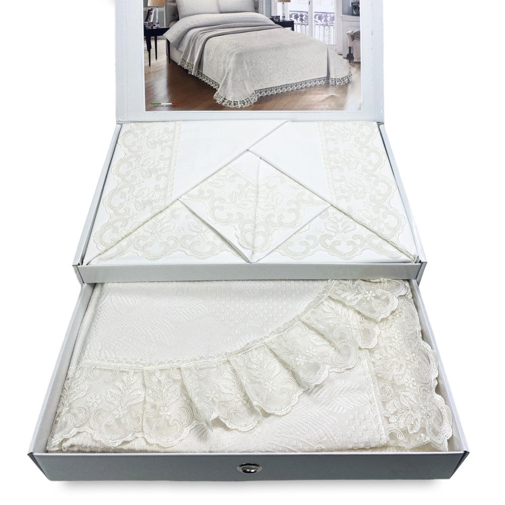 bauletto, lenzuolo e copriletto con pizzo, idea sposa bauletto, lenzuolo e copriletto con pizzo, idea sposa
