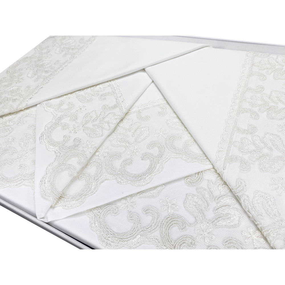 BAULETTO STEFY rifinito con Pizzo Macramè MATRIMONIALE lenzuolo e COPRILETTO idea SPOSA