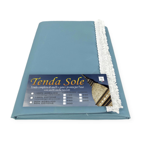 A solid blue awning