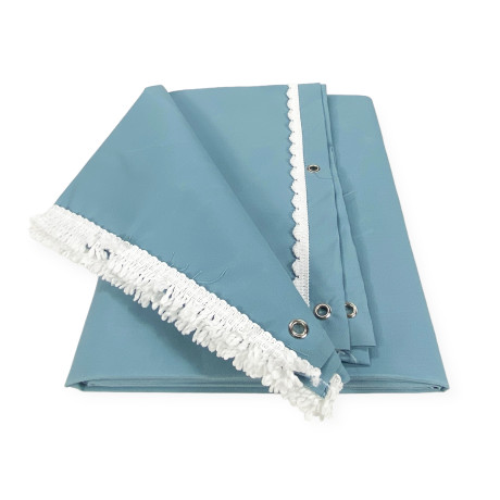 A solid blue awning