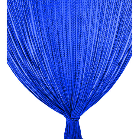 Beaded curtain in blue fabric