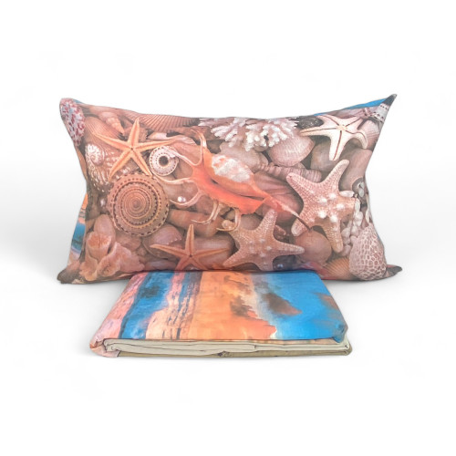 FEUILLE DE COUVERTURE DE LIT COMPLÈTE IMPRESSION NUMÉRIQUE COUVRE-LIT DE PLAGE ET DE MER AVEC SAC GARDER DOUBLE 2 carrés