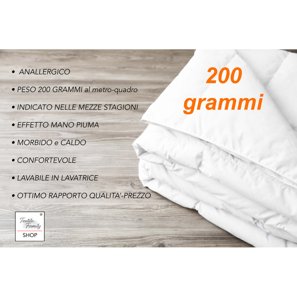 PIUMINO Letto Sintetico BIANCO Mezzo Peso gr./mq. 200 Grammi Peso Medio