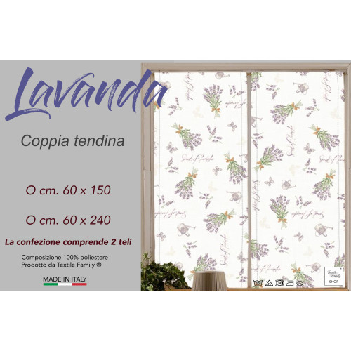 Coppia TENDINA a vetro LAVANDA larga cm. 60 da Finestra e da Porta